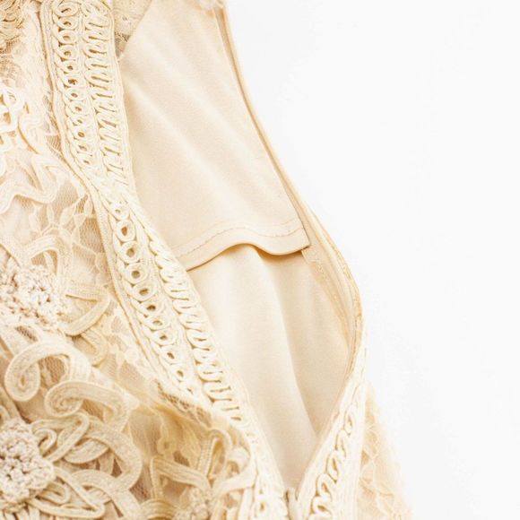 SUE WONG Tan Scrolled Sleeveless Dress with Flower Detailing - Picture 5 of 5